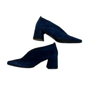 Hispanitas Glove Pump Shoe Navy Blue Suede Pointed Toe Block 2.5" Heel, 37/6.5-7